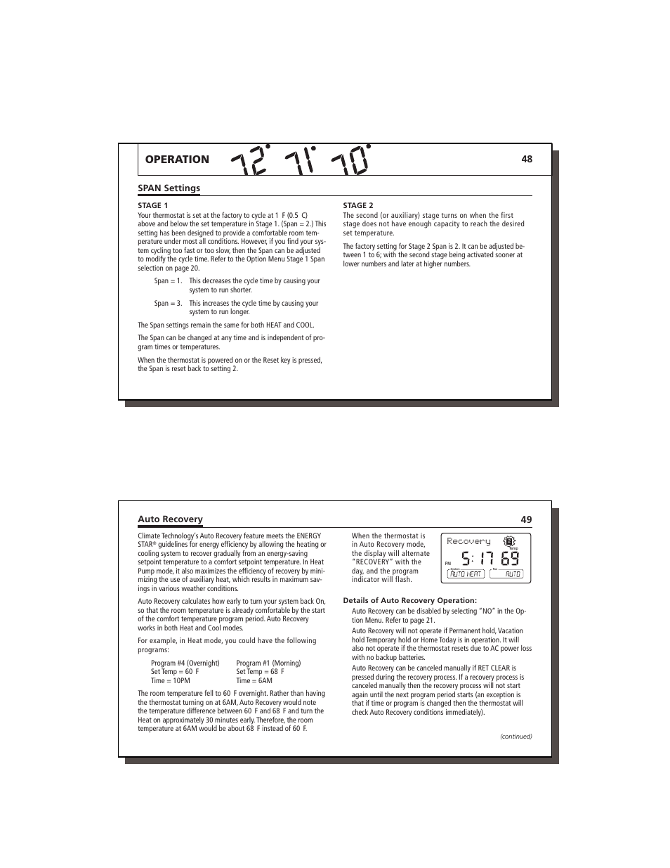 Operation, Recovery | Lennox International Inc. 43558 User Manual | Page 25 / 31