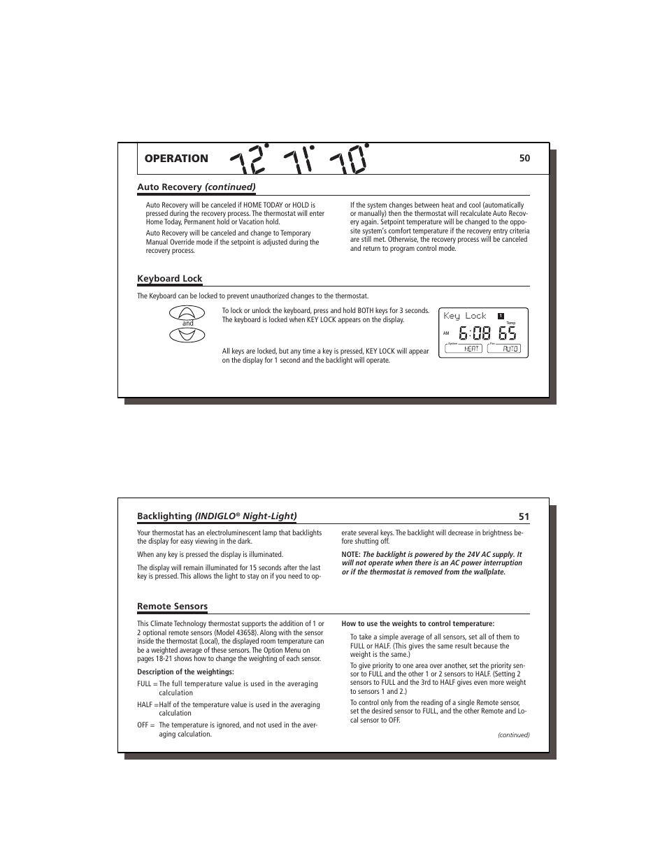 Operation, Key lock | Lennox International Inc. 43558 User Manual | Page 26 / 31