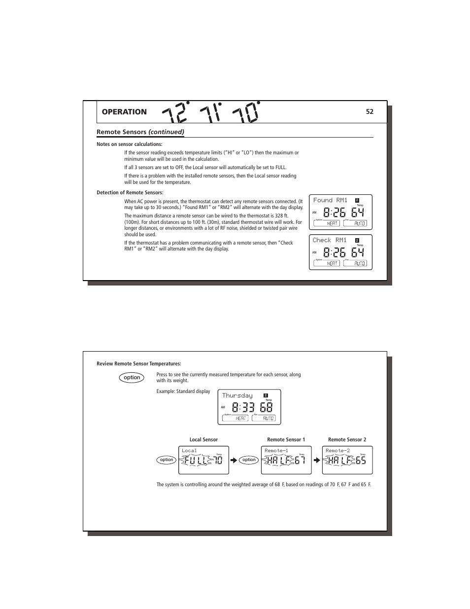 Operation, Found rm1, Check rm1 | Thursday, Remote sensors (continued) | Lennox International Inc. 43558 User Manual | Page 27 / 31