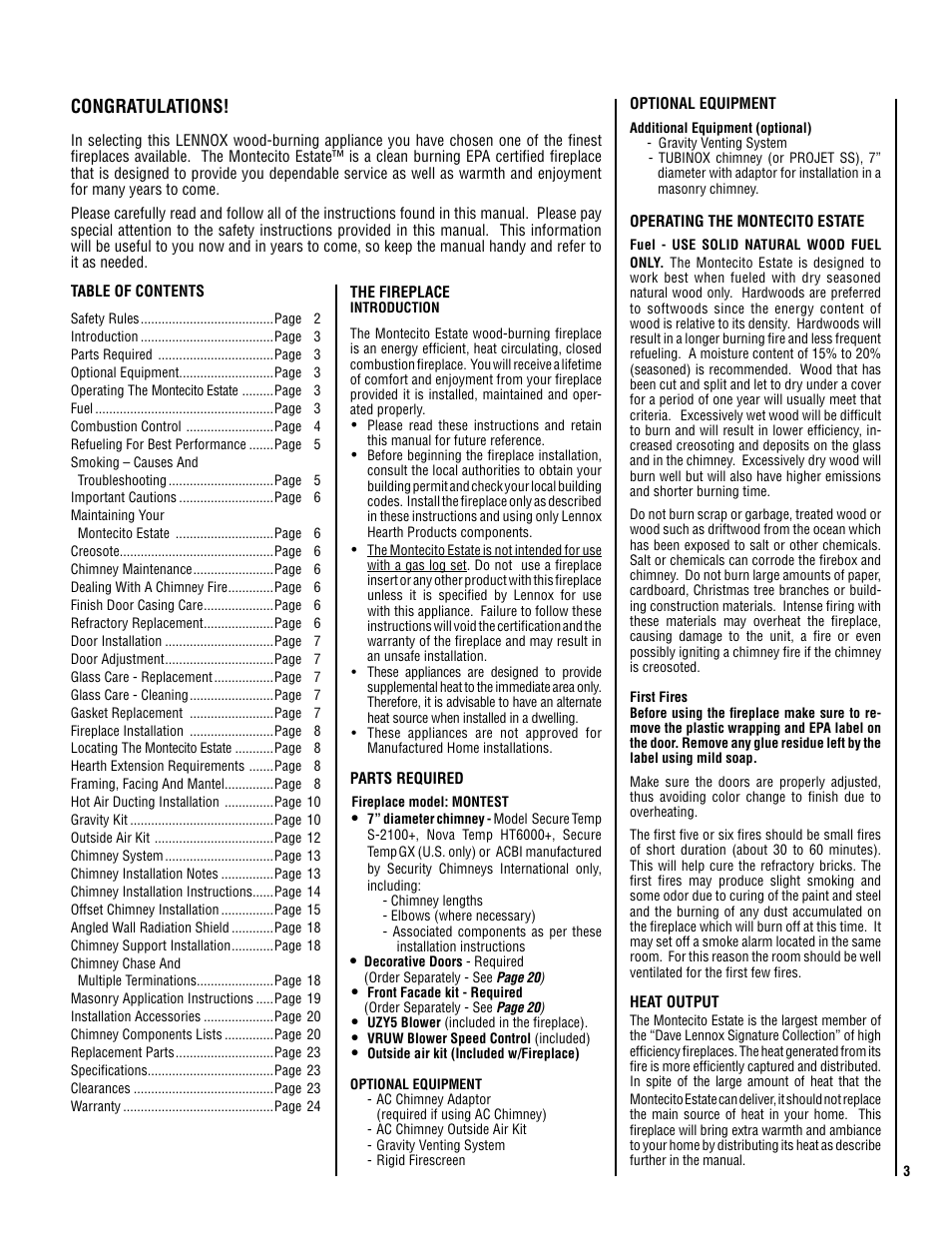 Lennox International Inc. MONTECITO ESTATE MONTEST User Manual | Page 3 / 24