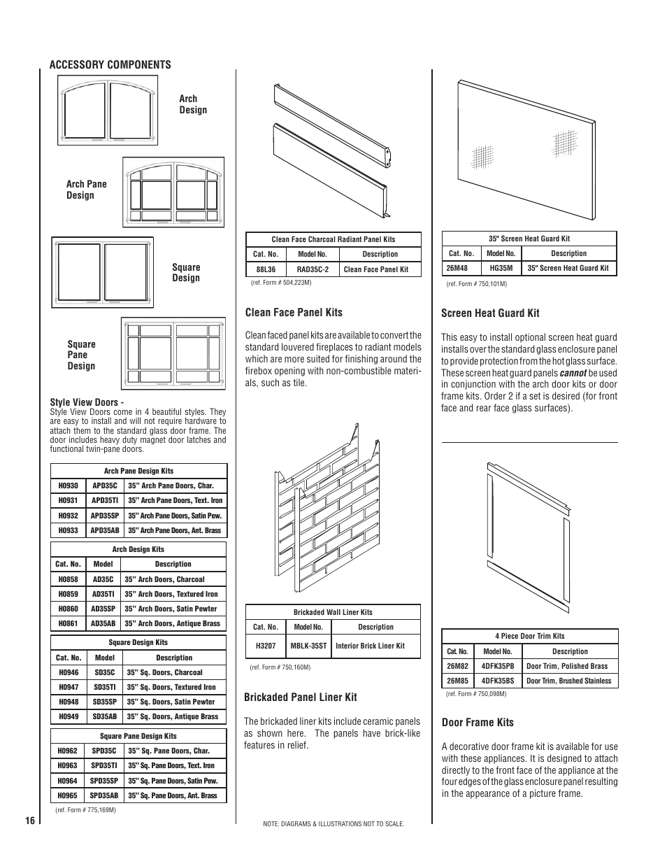 Brickaded panel liner kit, Screen heat guard kit, Accessory components door frame kits | Clean face panel kits, Style view doors | Lennox International Inc. MPB35ST-NM User Manual | Page 16 / 20