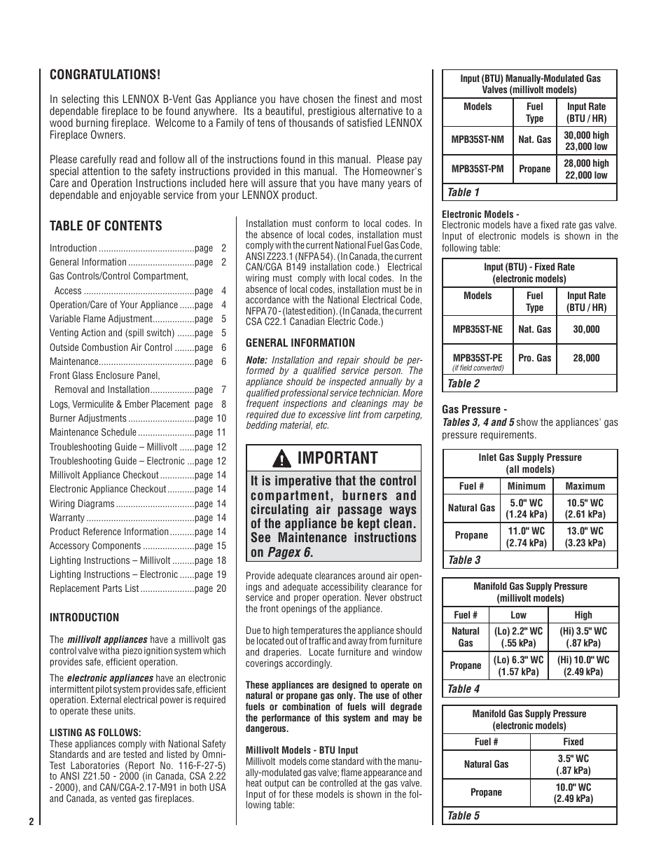 Lennox International Inc. MPB35ST-NM User Manual | Page 2 / 20