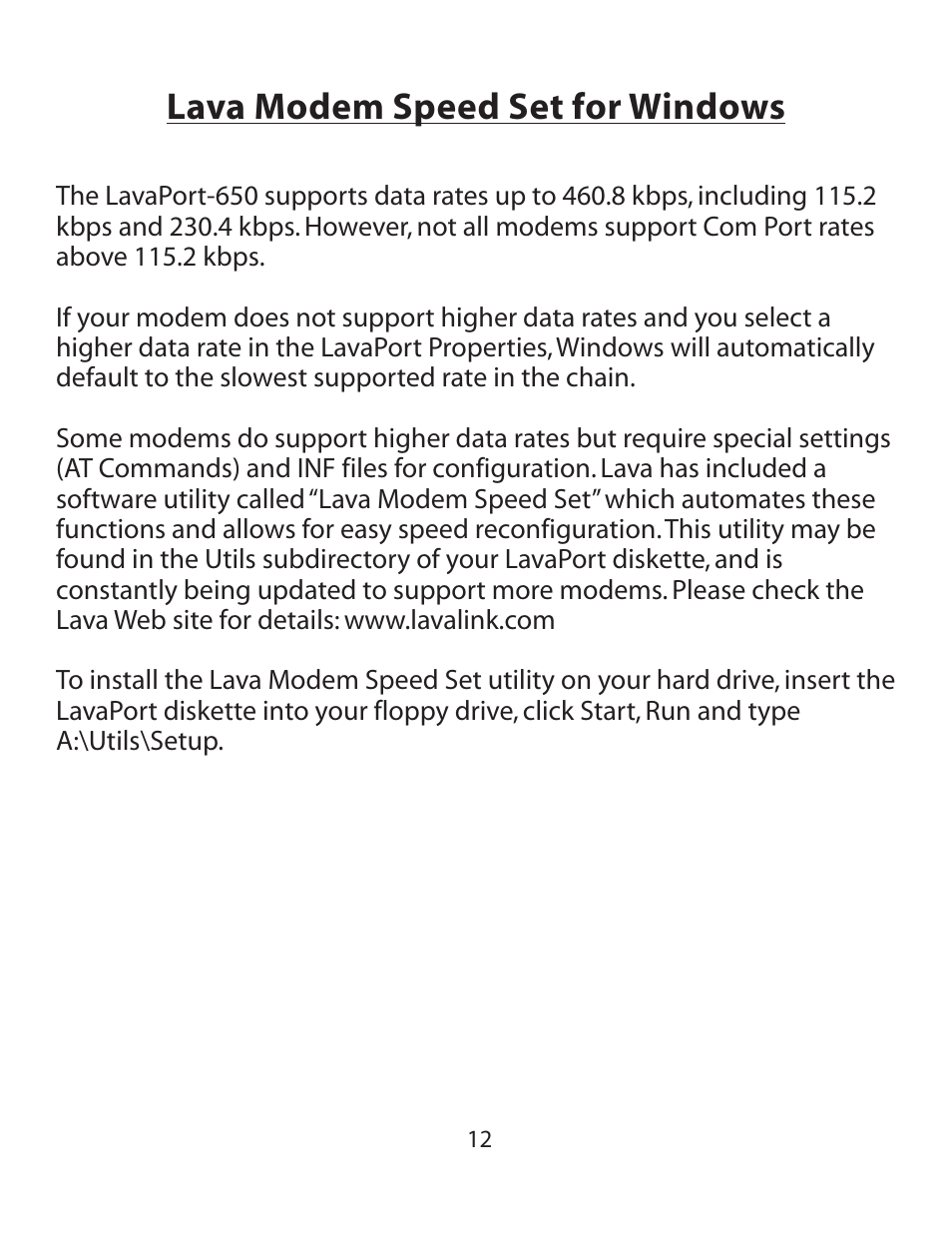 Lava modem speed set for windows | Lava Computer 650 User Manual | Page 12 / 20