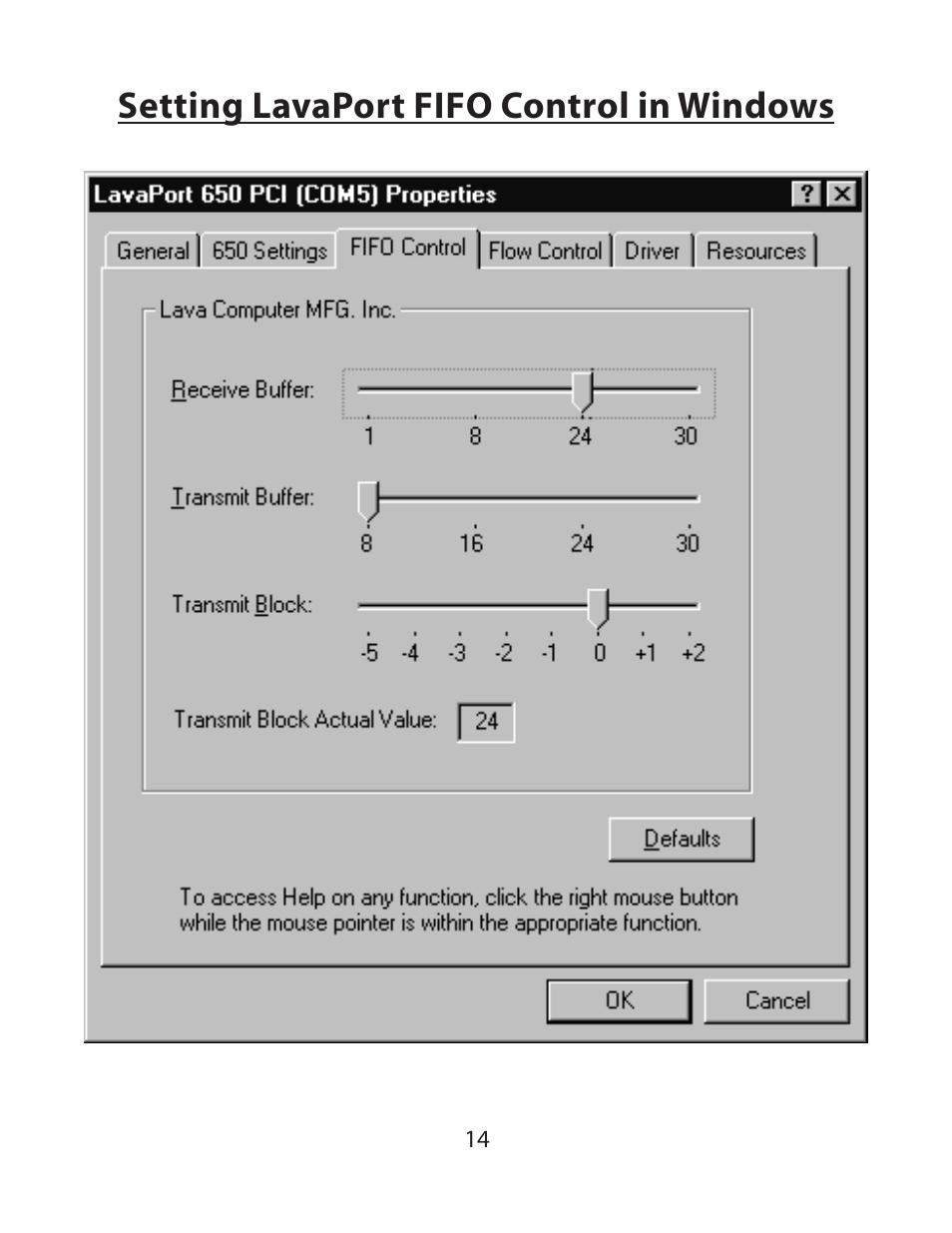 Setting lavaport fifo control in windows | Lava Computer 650 User Manual | Page 14 / 20