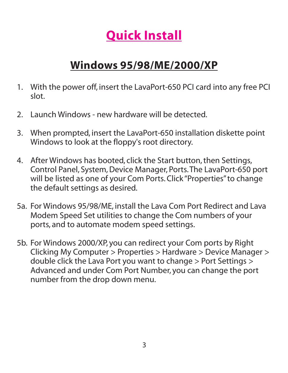Quick install | Lava Computer 650 User Manual | Page 3 / 20
