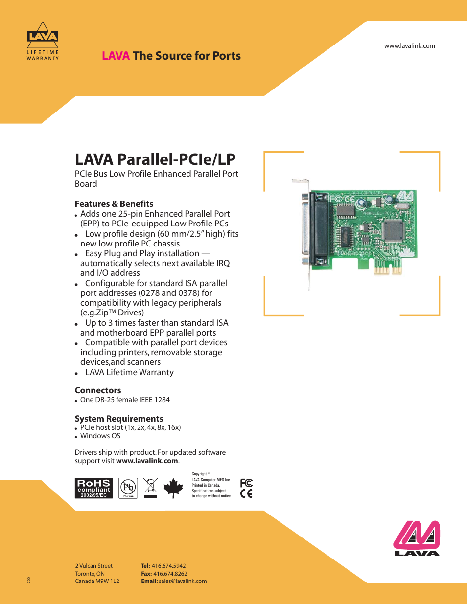 Lava Computer Parallel-PCIe/LP User Manual | 1 page