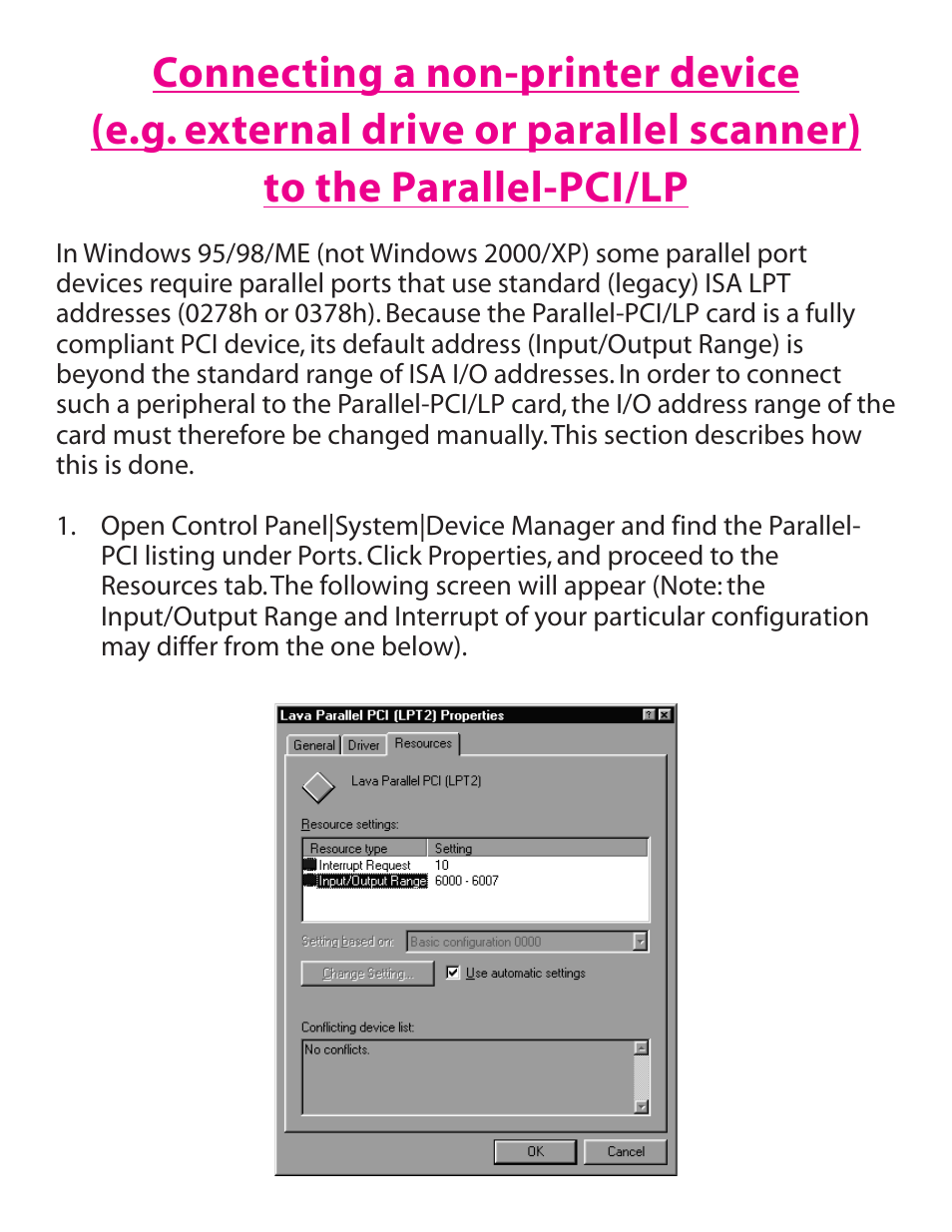 Lava Computer Parallel-PCI/LP Card User Manual | Page 4 / 8