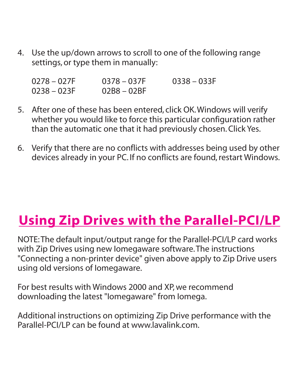 Using zip drives with the parallel-pci/lp | Lava Computer Parallel-PCI/LP Card User Manual | Page 6 / 8
