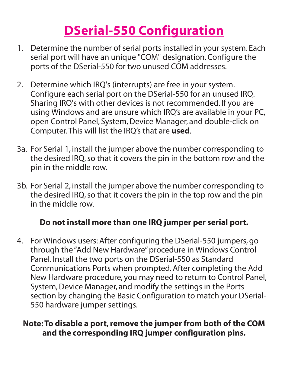 Dserial-550 configuration | Lava Computer DSerial-550 User Manual | Page 3 / 4