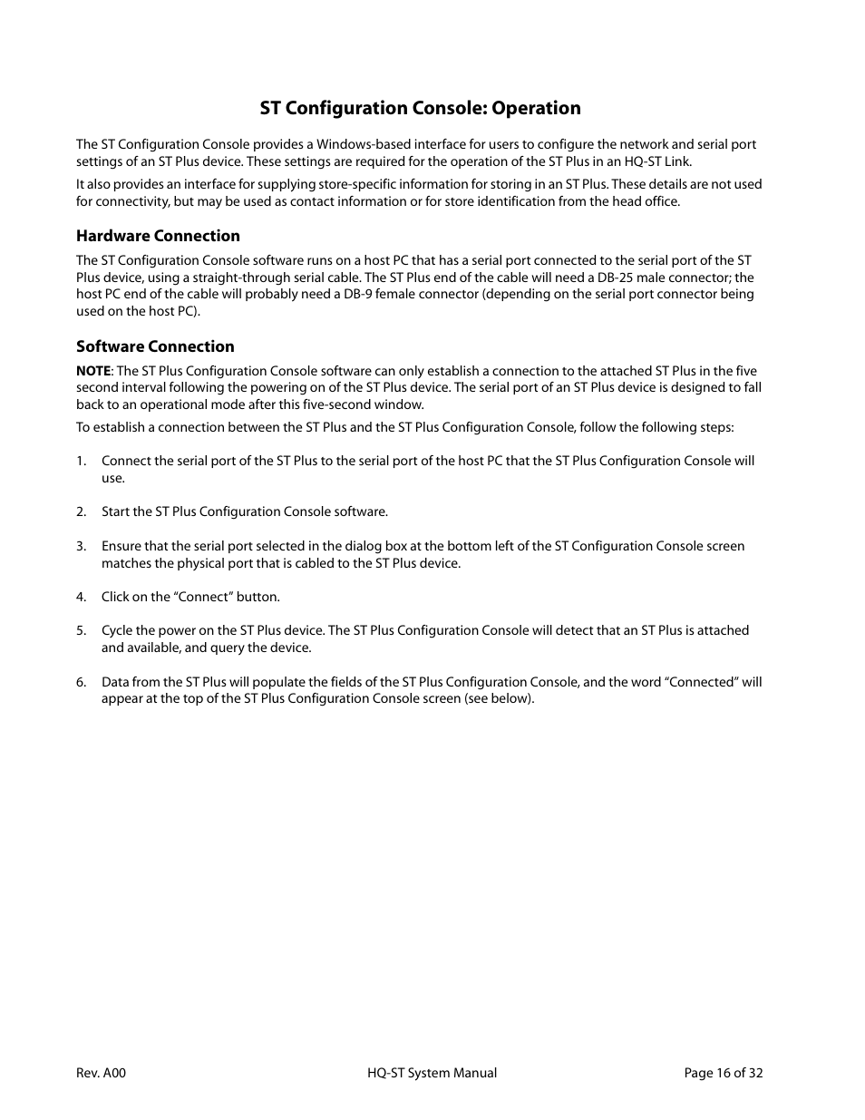St configuration console: operation | Lava Computer HQ-ST Link User Manual | Page 18 / 34