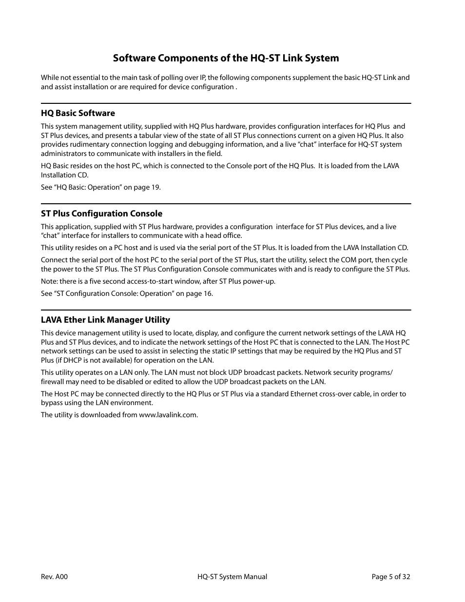 Software components of the hq-st link system | Lava Computer HQ-ST Link User Manual | Page 7 / 34