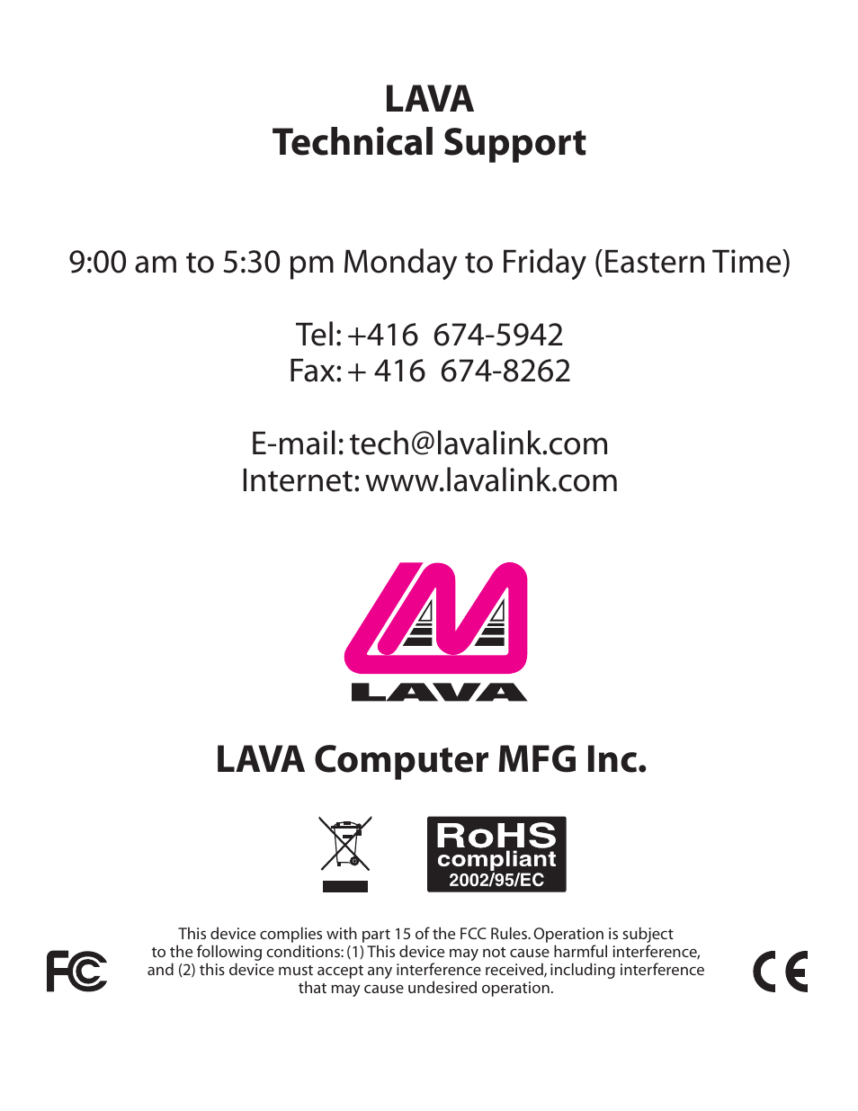 Lava computer mfg inc. lava technical support | Lava Computer 2SP-550 User Manual | Page 4 / 4