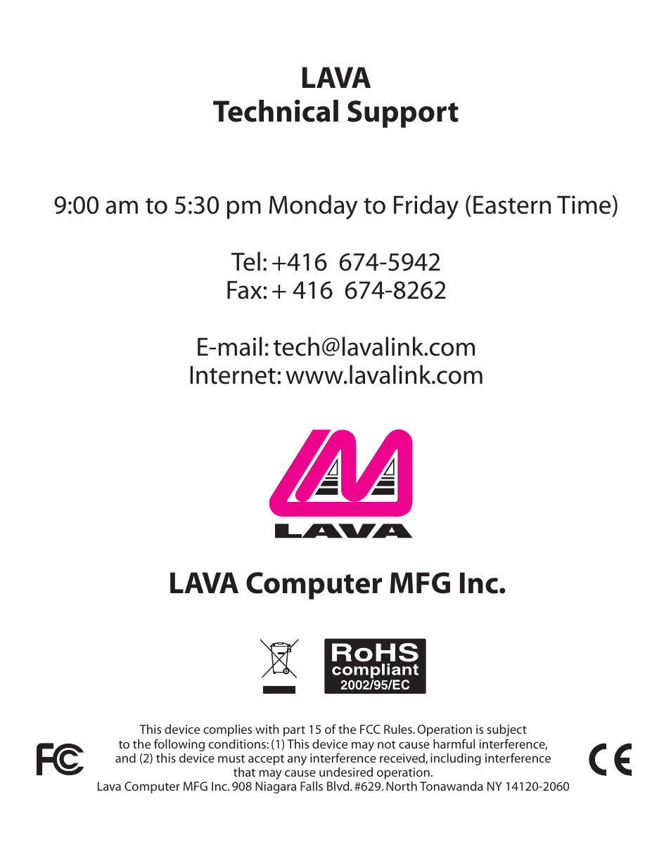 Lava computer mfg inc. lava technical support | Lava Computer Serial Port Splitter LAVA POS User Manual | Page 7 / 7