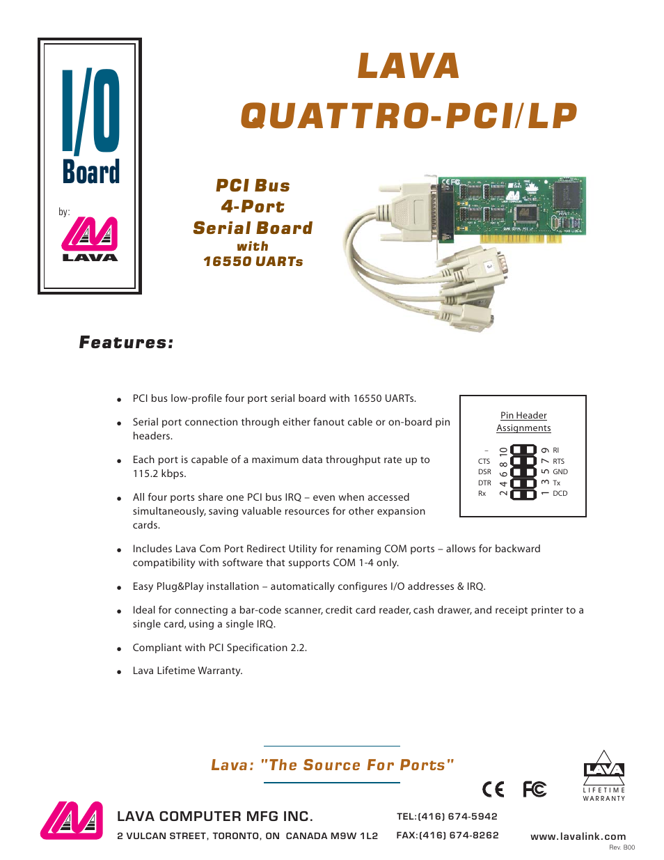 Lava Computer Quattro-PCI/LP User Manual | 1 page