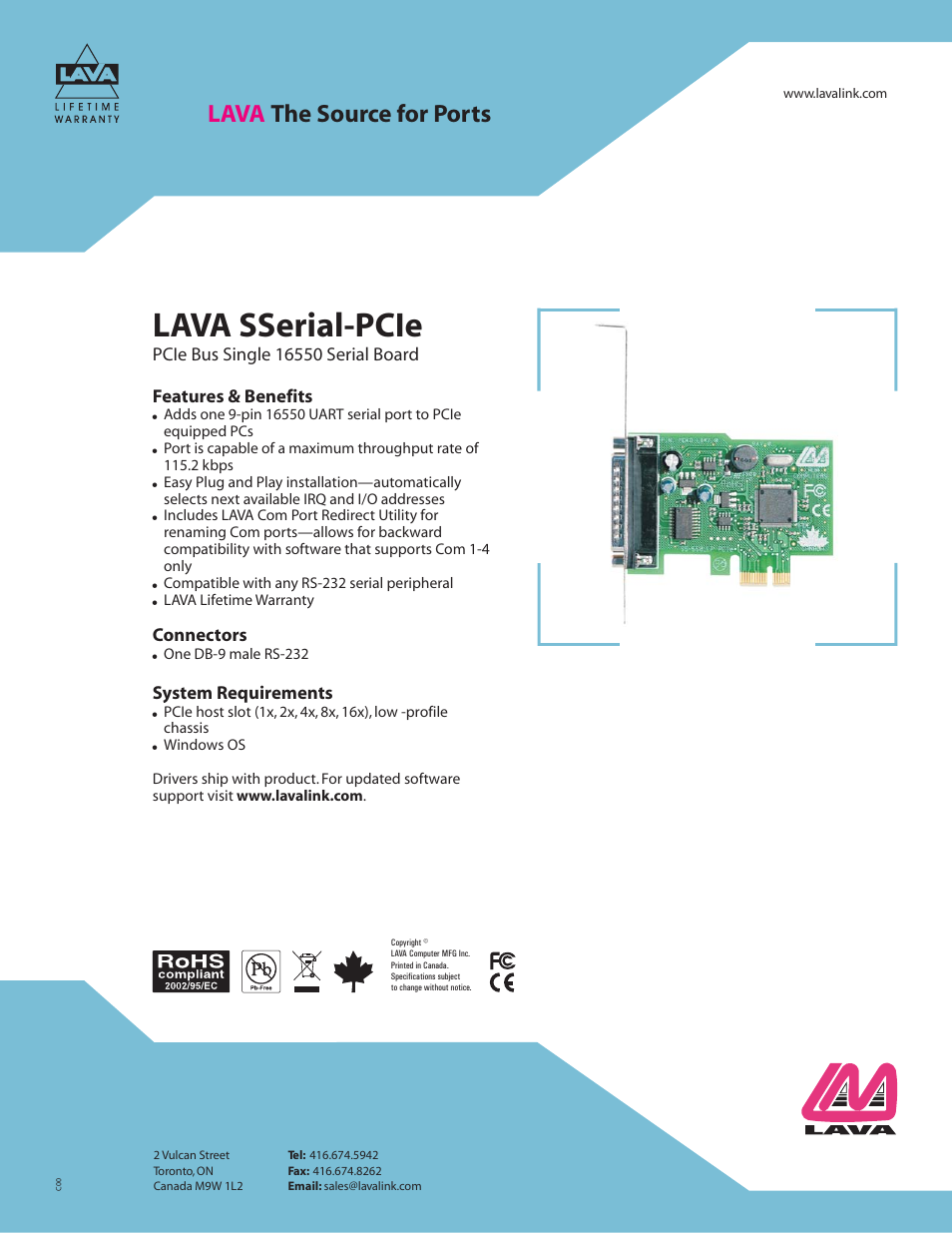 Lava Computer LAVA SSerial-PCIe User Manual | 1 page