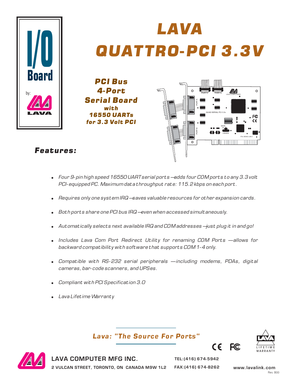 Lava Computer QUATTRO-PCI 3.3V User Manual | 1 page
