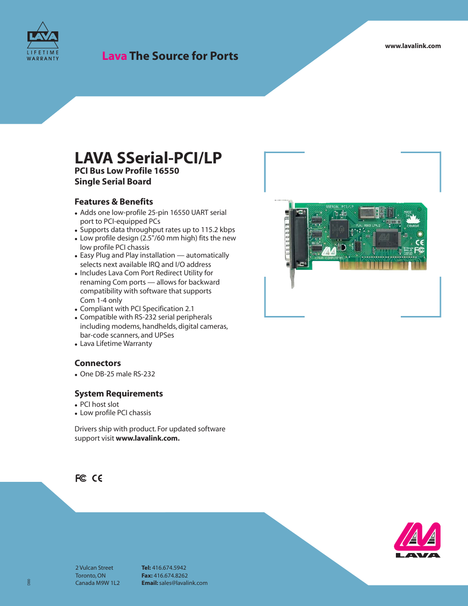 Lava Computer LAVA SSerial-PCI/LP User Manual | 1 page