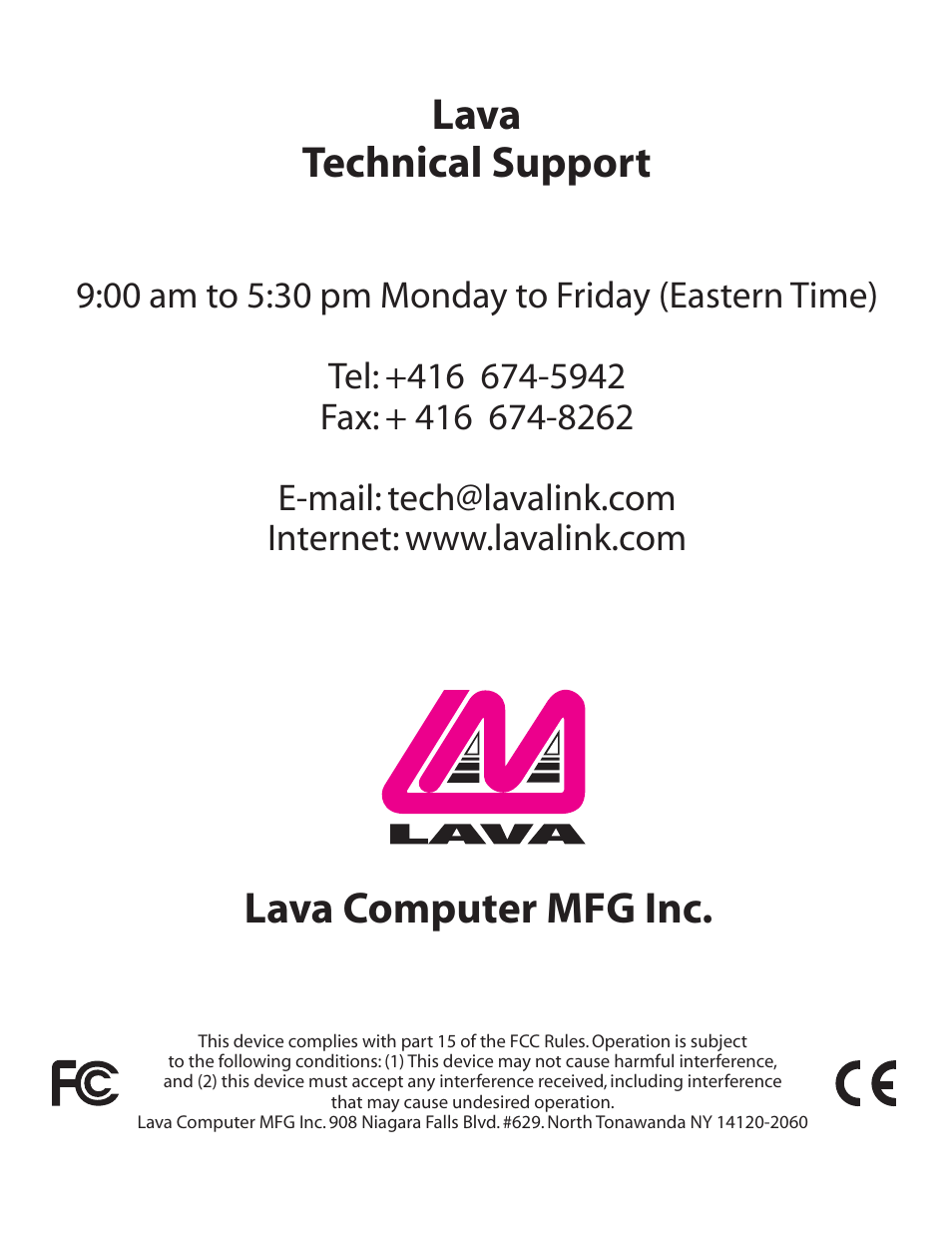 Lava computer mfg inc. lava technical support | Lava Computer DSerial-PCI/LP Card User Manual | Page 8 / 8