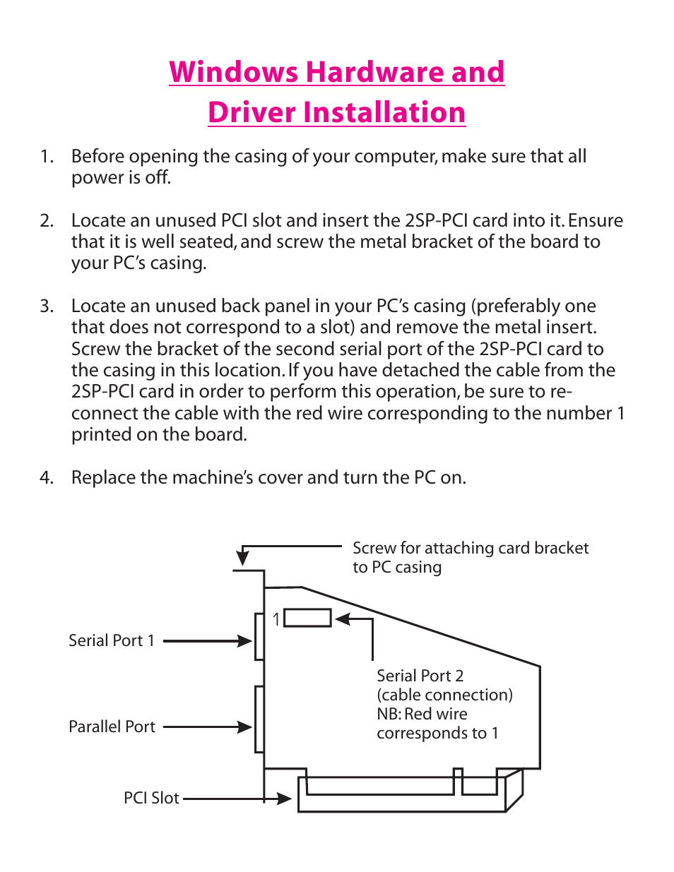 Windows hardware and driver installation | Lava Computer 2SP-PCI User Manual | Page 2 / 8