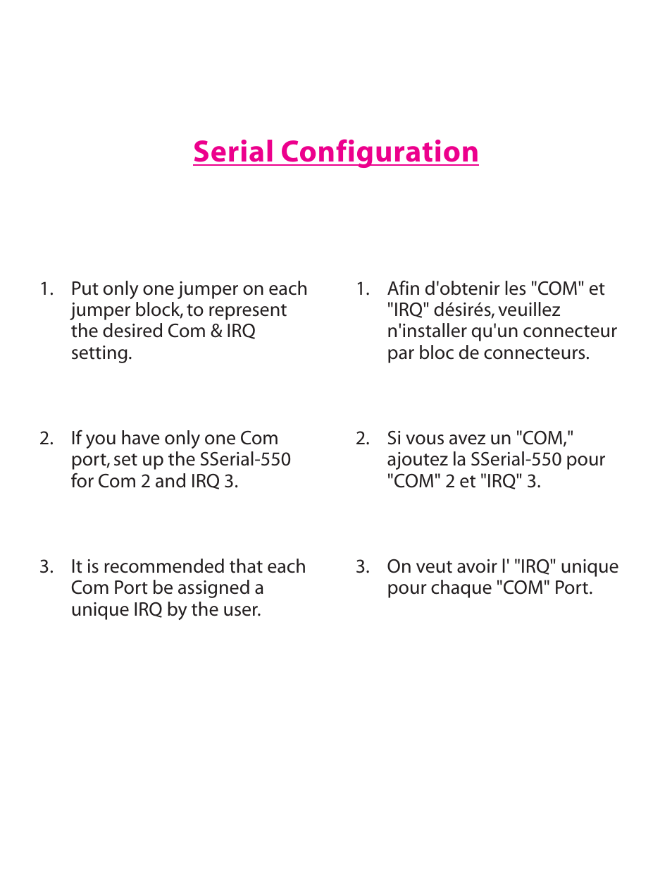 Serial configuration | Lava Computer Lava SSerial-550 User Manual | Page 3 / 4