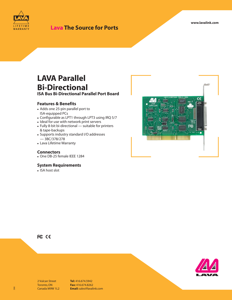 Lava Computer ISA Bus Bi-Directional Parallel Port Board User Manual | 1 page