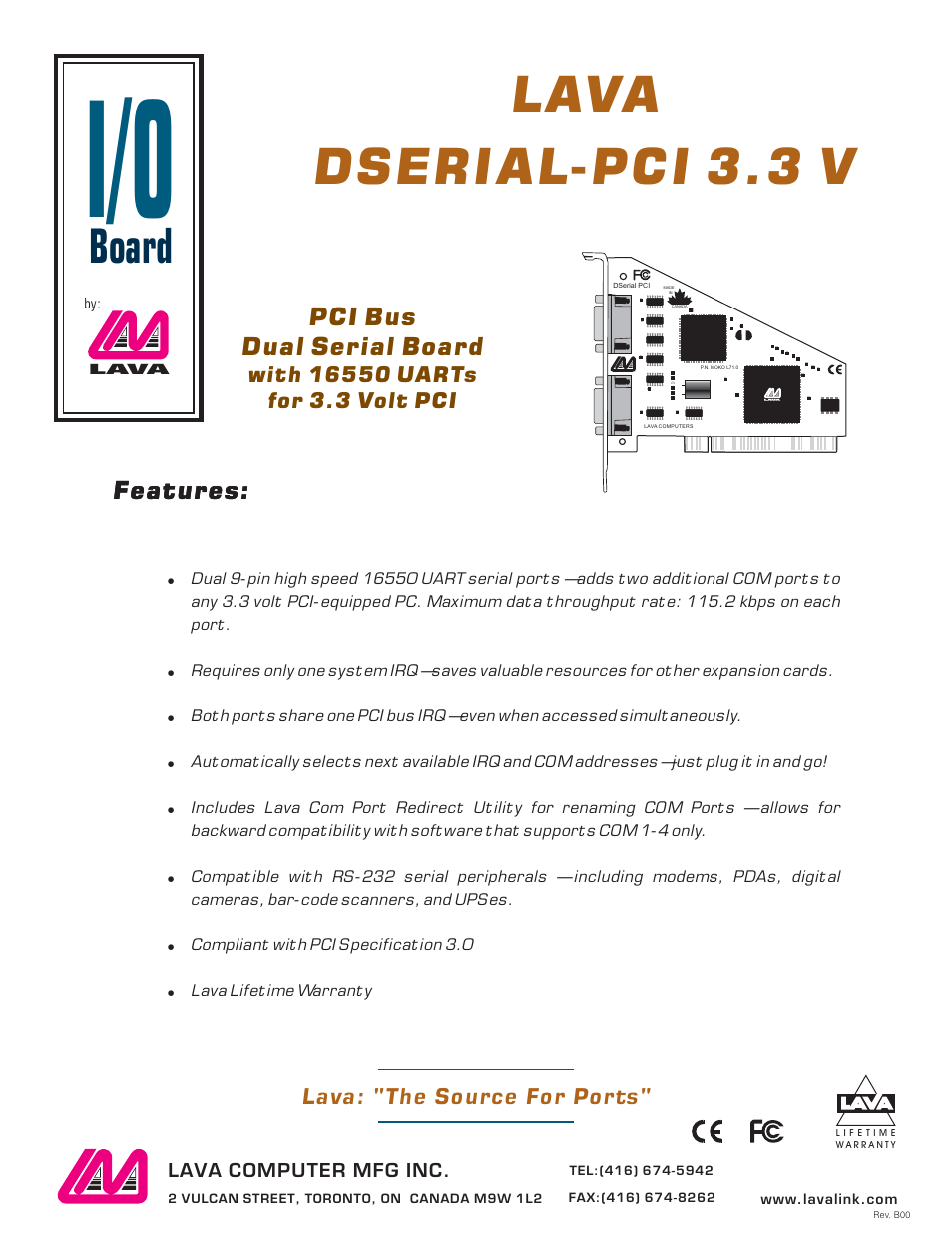 Lava Computer DSERIAL-PCI 3.3 V User Manual | 1 page