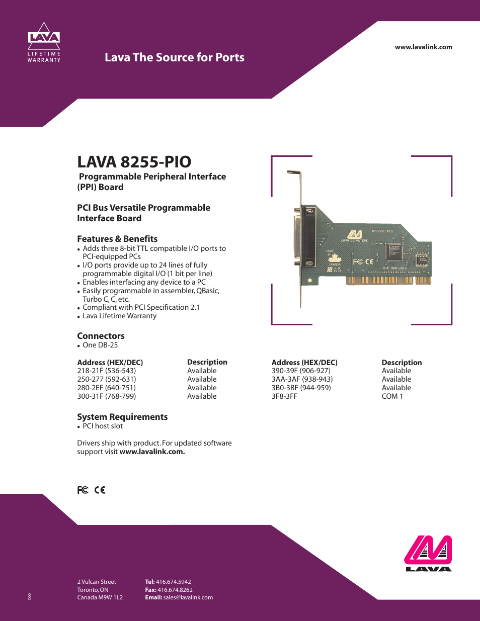 Lava Computer LAVA 8255-PIO User Manual | 1 page