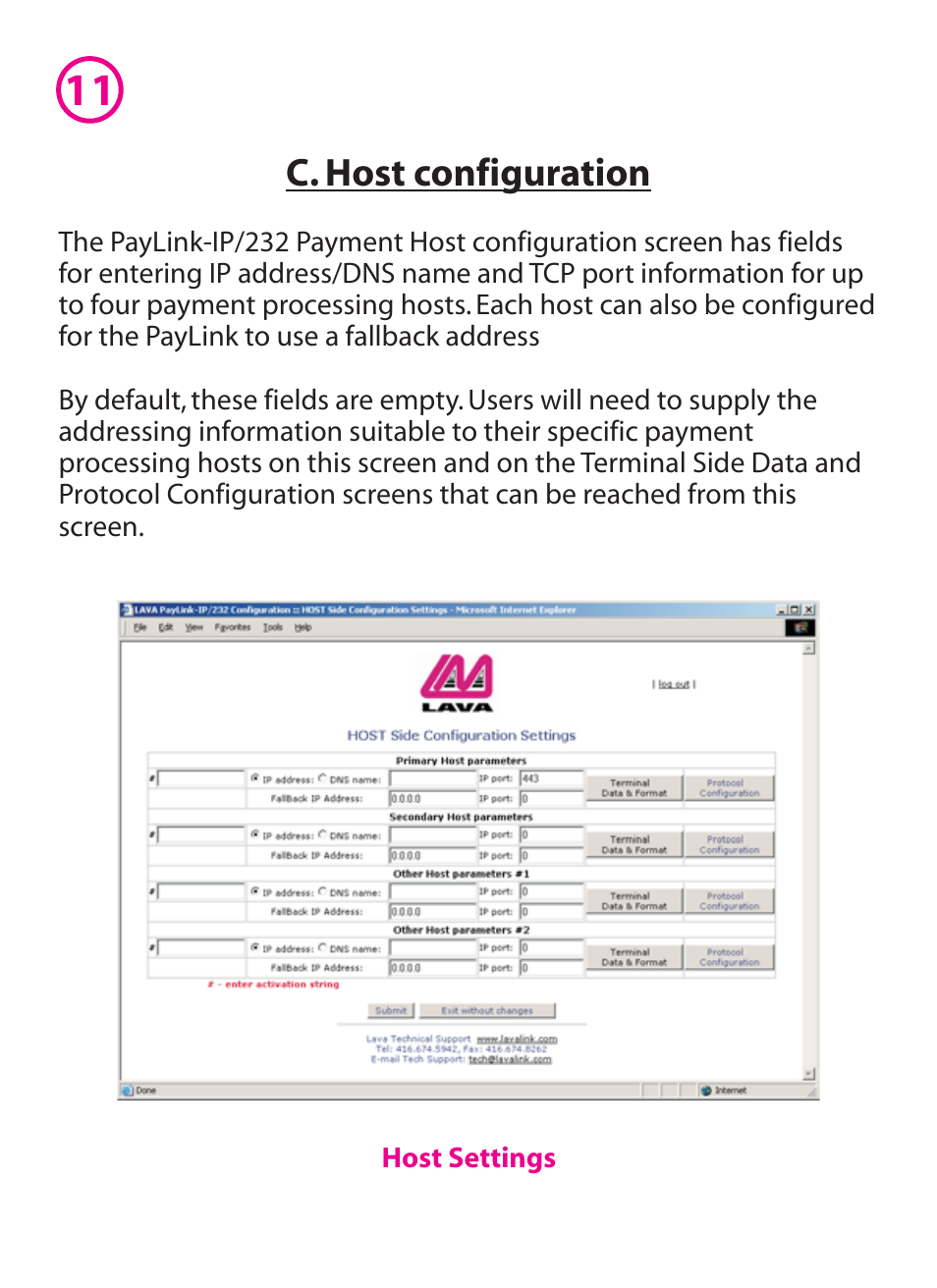 C. host configuration | Lava Computer PAYLINK IP/232 User Manual | Page 12 / 16