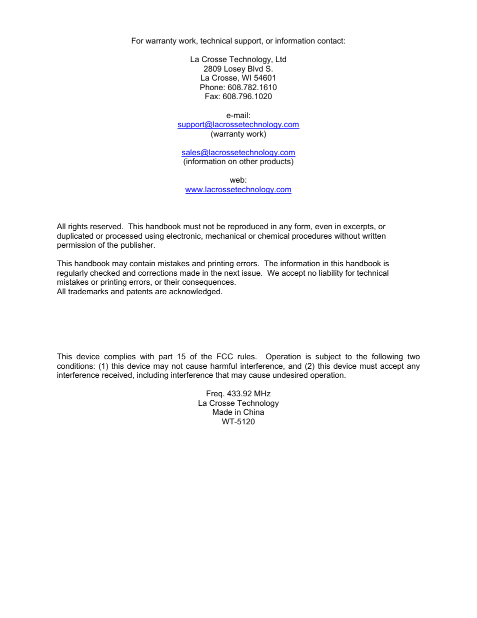 La Crosse Technology WT-5120 433 User Manual | Page 15 / 15