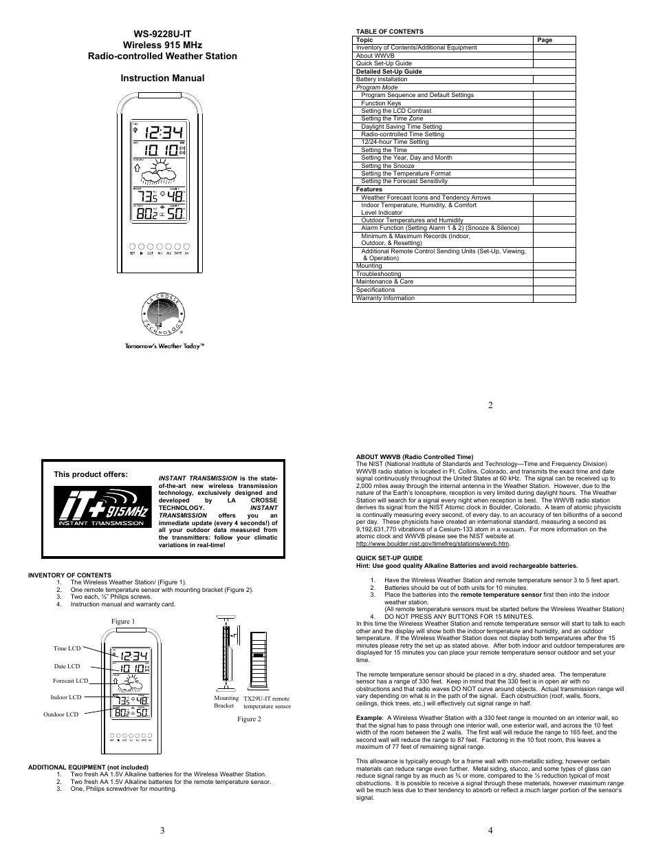 La Crosse Technology WS-9228U-IT User Manual | 5 pages