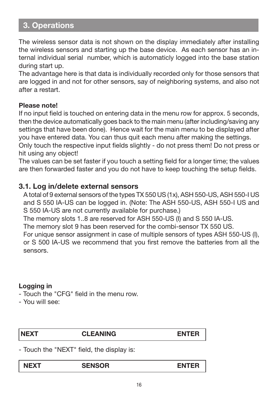 Operations | La Crosse Technology WS 550 US User Manual | Page 16 / 64