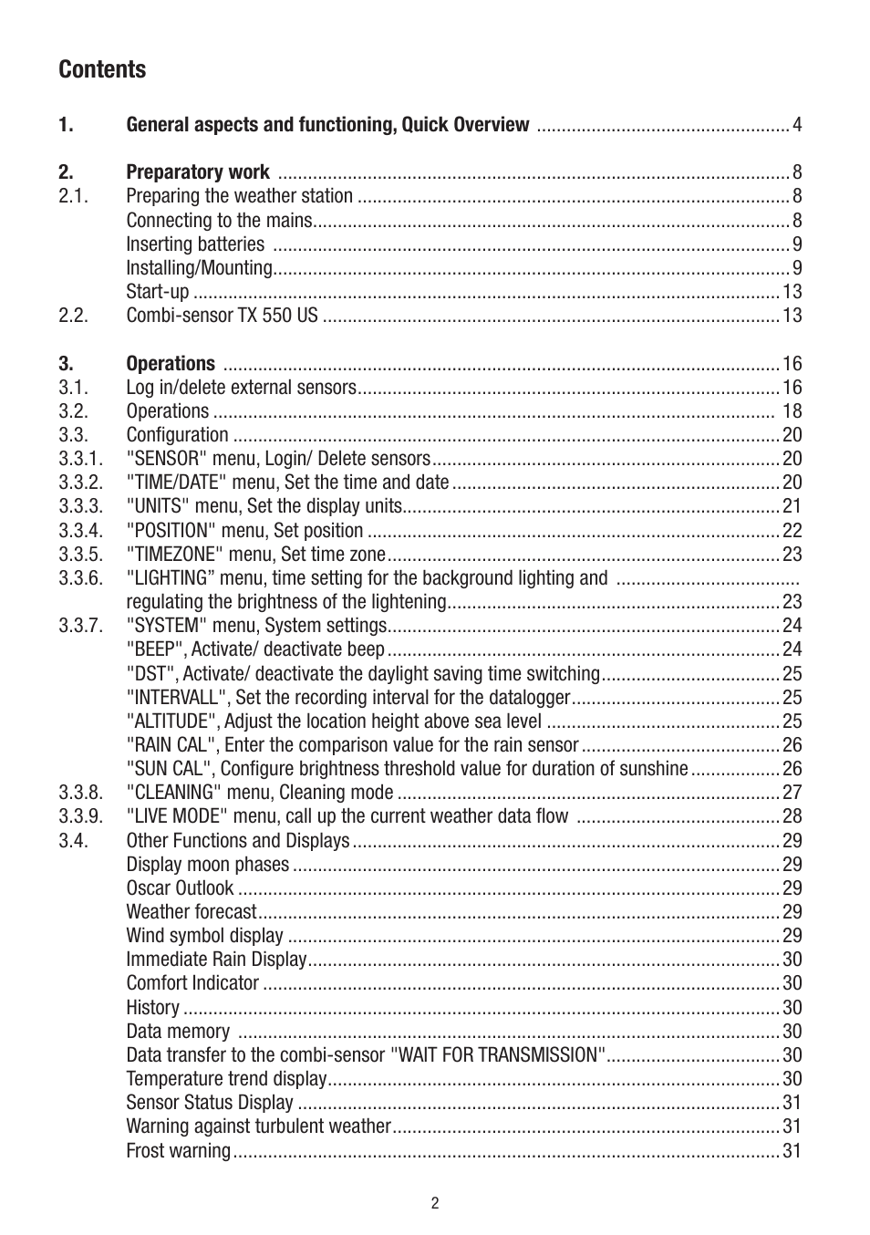 La Crosse Technology WS 550 US User Manual | Page 2 / 64
