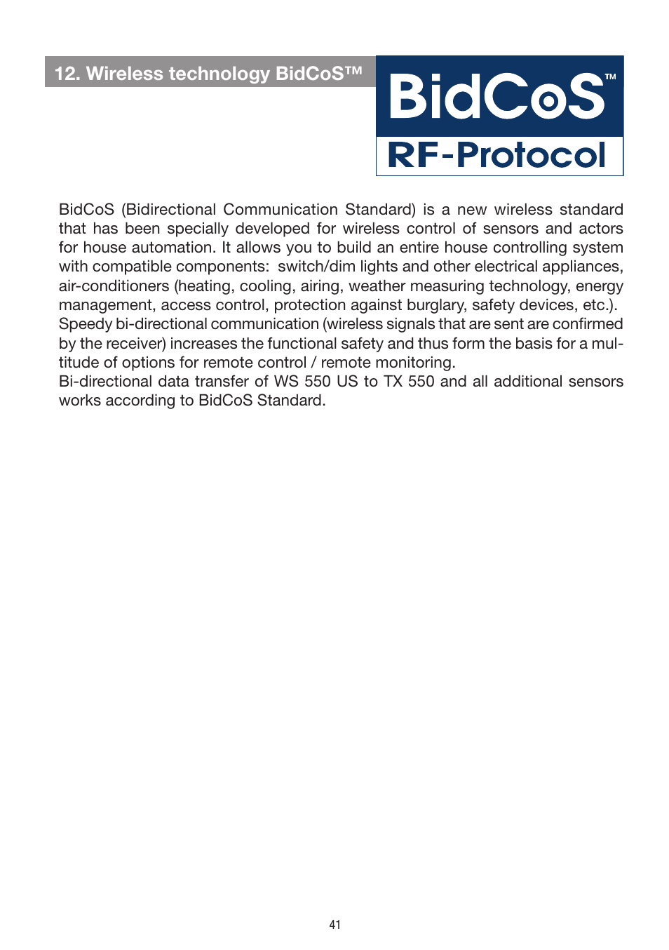 Wireless technology bidcos | La Crosse Technology WS 550 US User Manual | Page 41 / 64