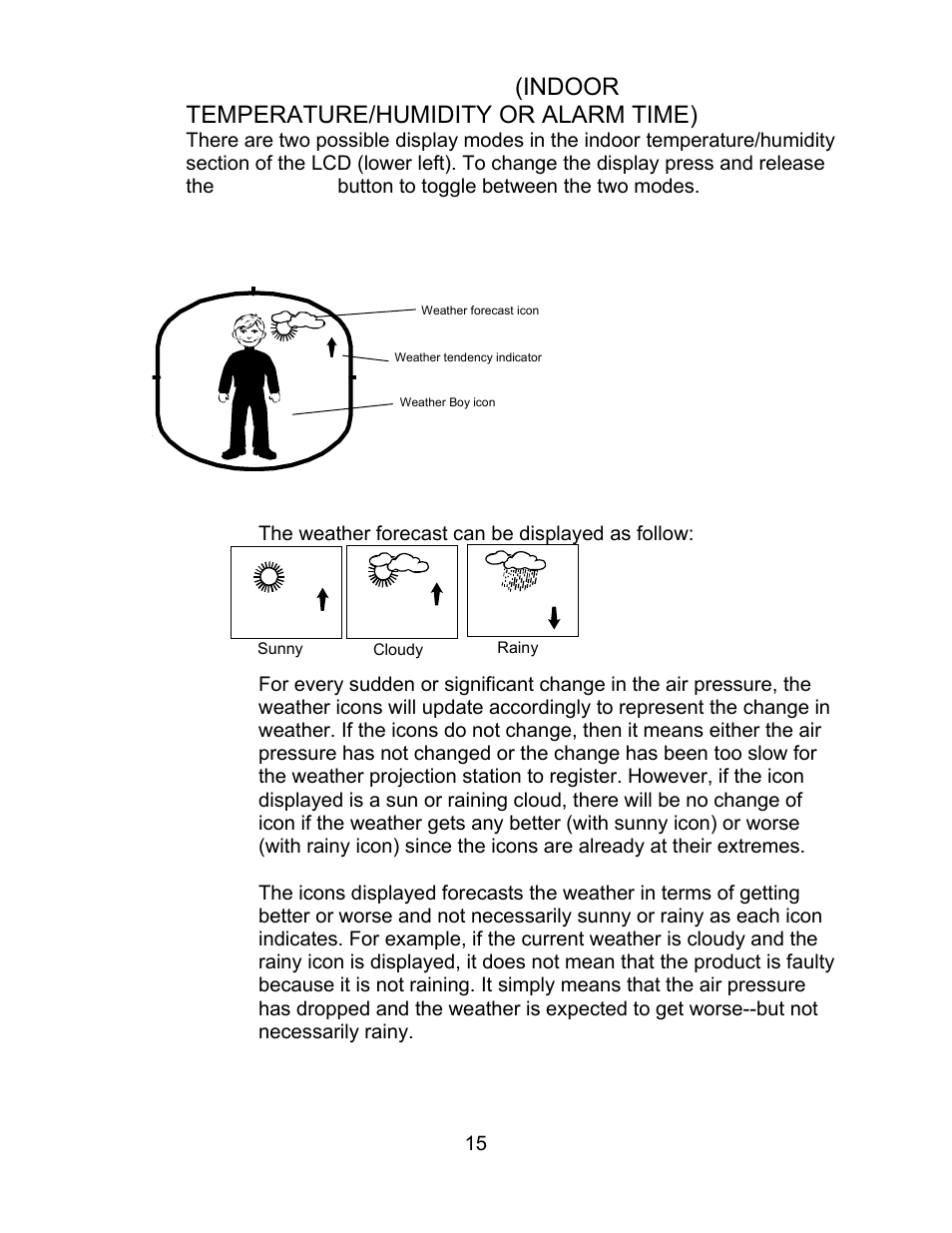 I. weather forecast & weather tendency indicator, Weather forecast icons | La Crosse Technology WT-5130ER User Manual | Page 15 / 23