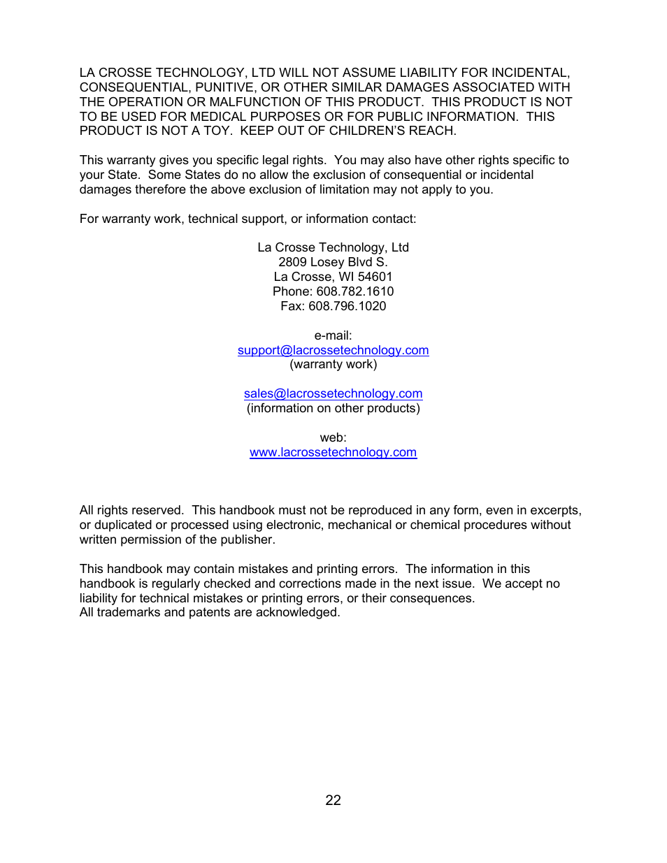 La Crosse Technology WT-5130ER User Manual | Page 22 / 23