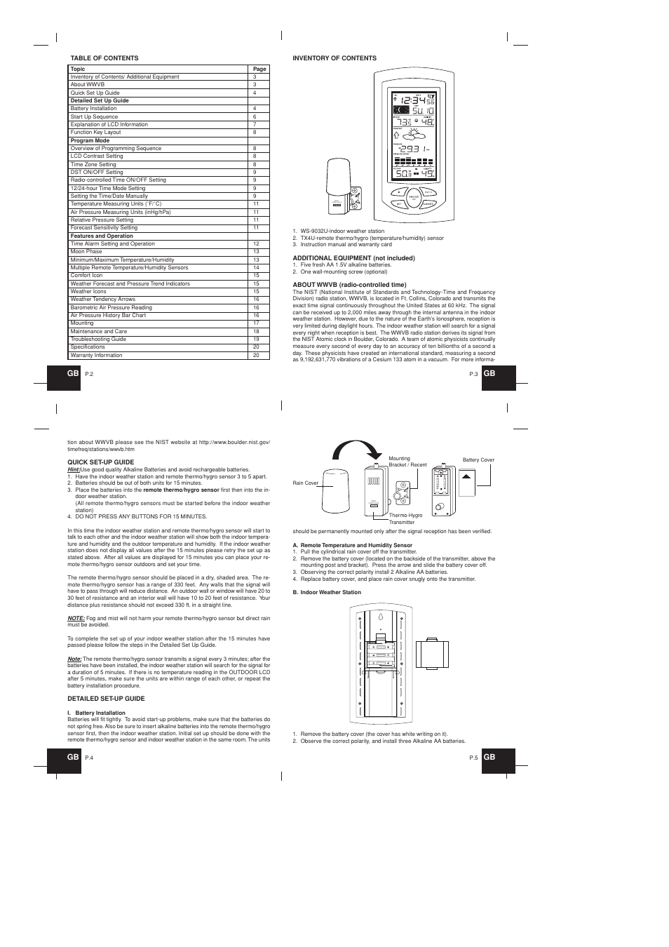 Remote thermo-sensor, Size aa lr6 | La Crosse Technology Wireless 433 MHz Weather Station WS-9032U User Manual | Page 2 / 9