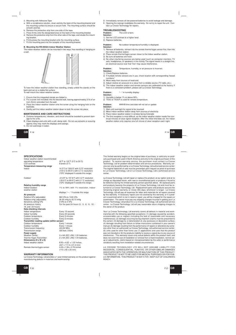 La Crosse Technology Wireless 433 MHz Weather Station WS-9032U User Manual | Page 6 / 9