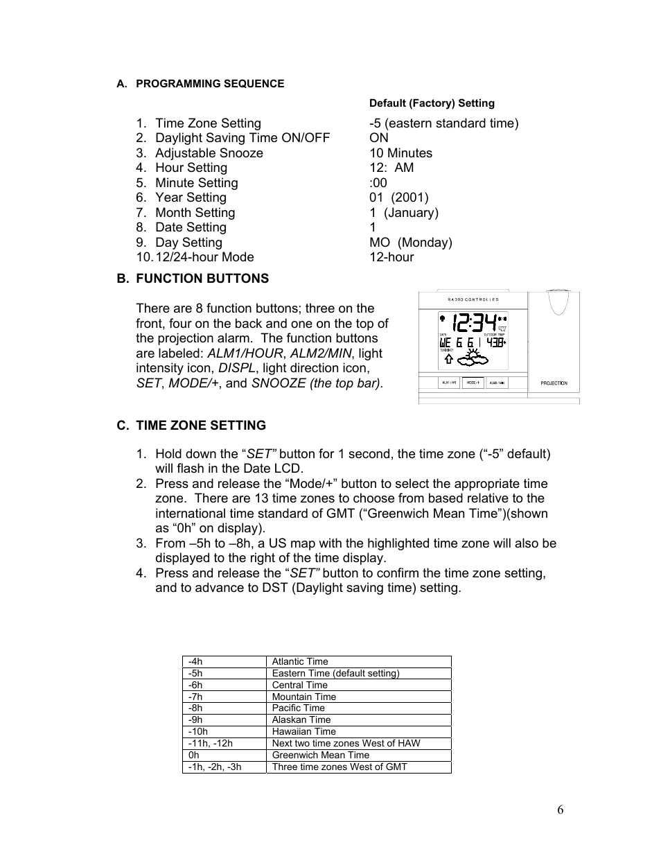 Programming sequence, Default (factory) setting | La Crosse Technology WT-5442 User Manual | Page 6 / 17