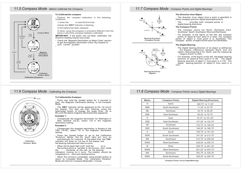 5 compass mode, 6 compass mode, 7 compass mode | 8 compass mode | La Crosse Technology XG-20 User Manual | Page 25 / 36