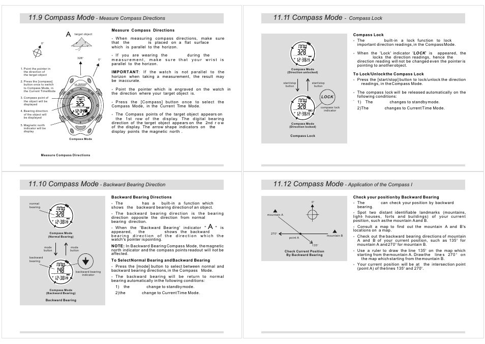 10 compass mode, 11 compass mode, 12 compass mode | Lock, 9 compass mode | La Crosse Technology XG-20 User Manual | Page 29 / 36