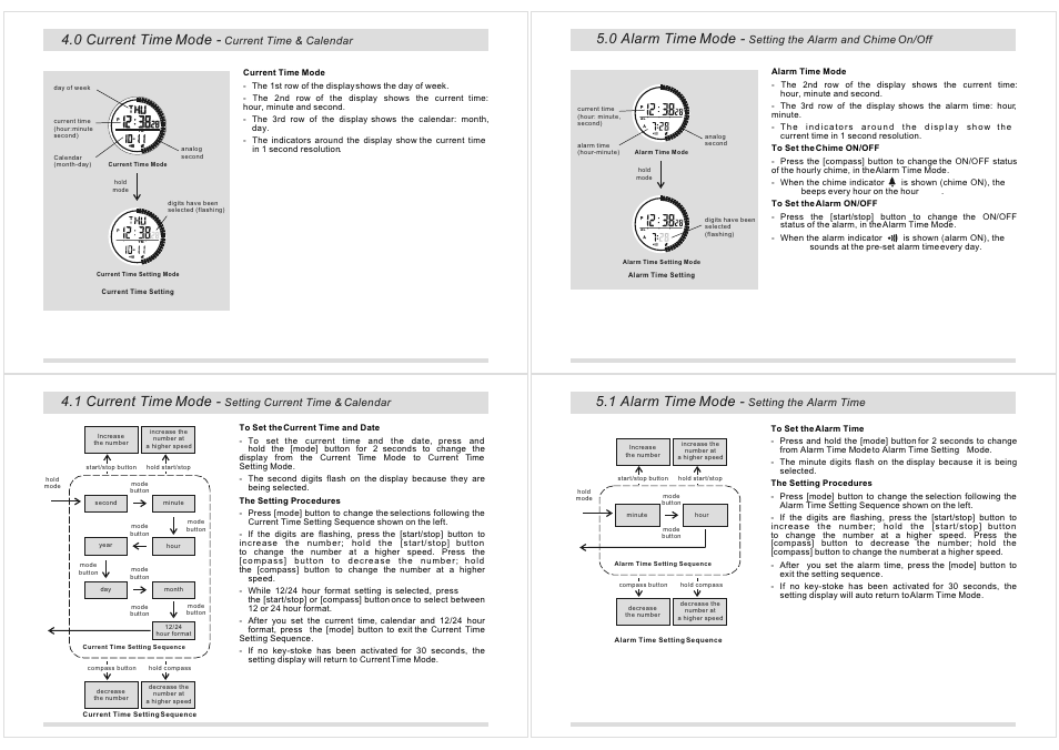 0 alarm time mode, 1 alarm time mode, 0 current time mode | 1 current time mode | La Crosse Technology XG-20 User Manual | Page 6 / 36