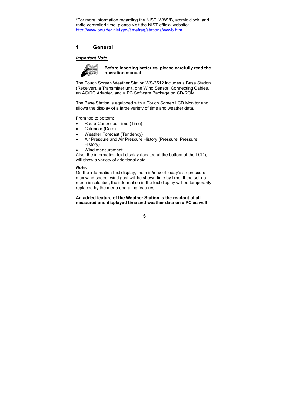 La Crosse Technology WS-3512 User Manual | Page 5 / 31