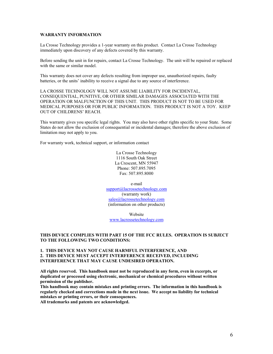 La Crosse Technology WT-2192 User Manual | Page 6 / 6