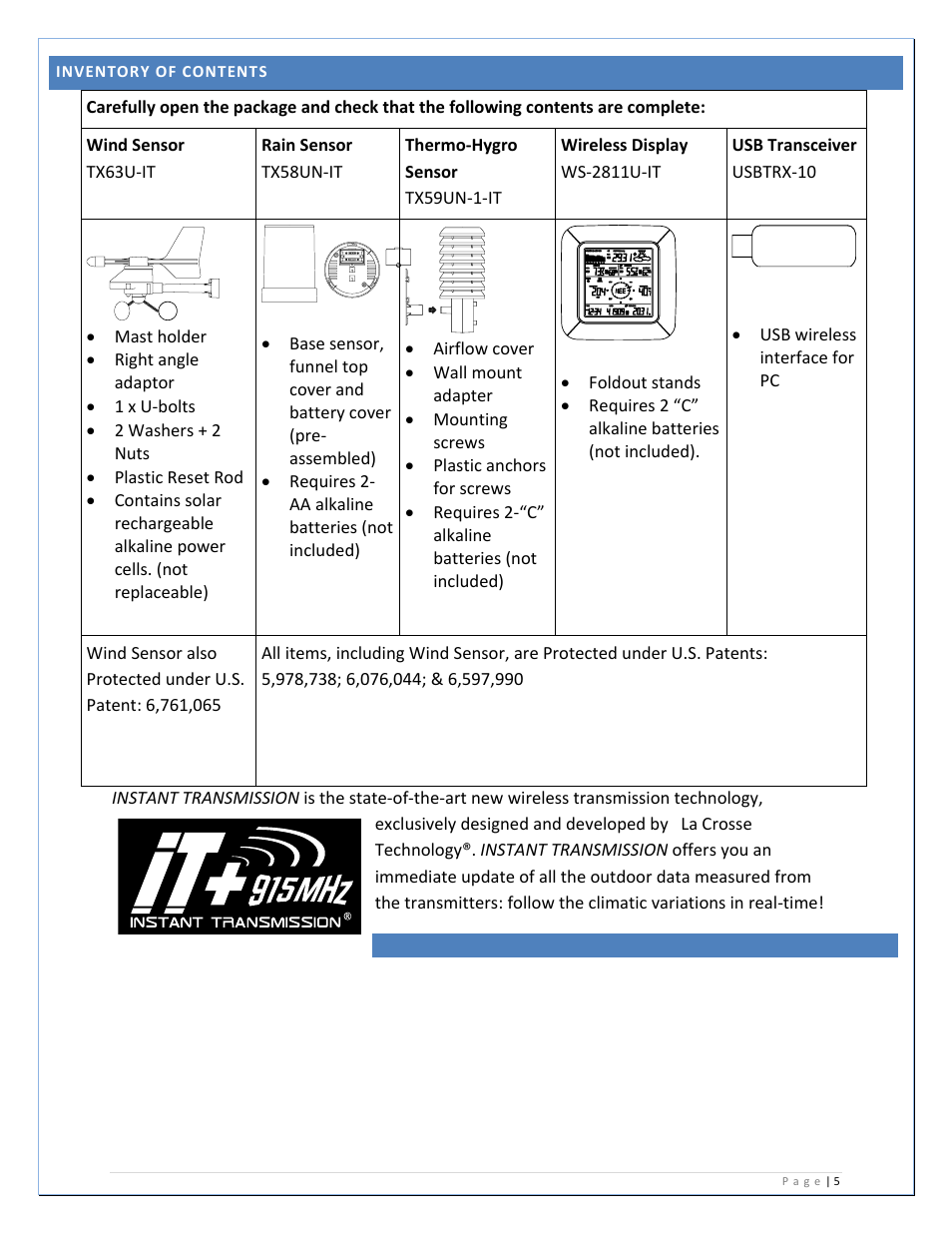 La Crosse Technology WS-2811U-IT User Manual | Page 5 / 31