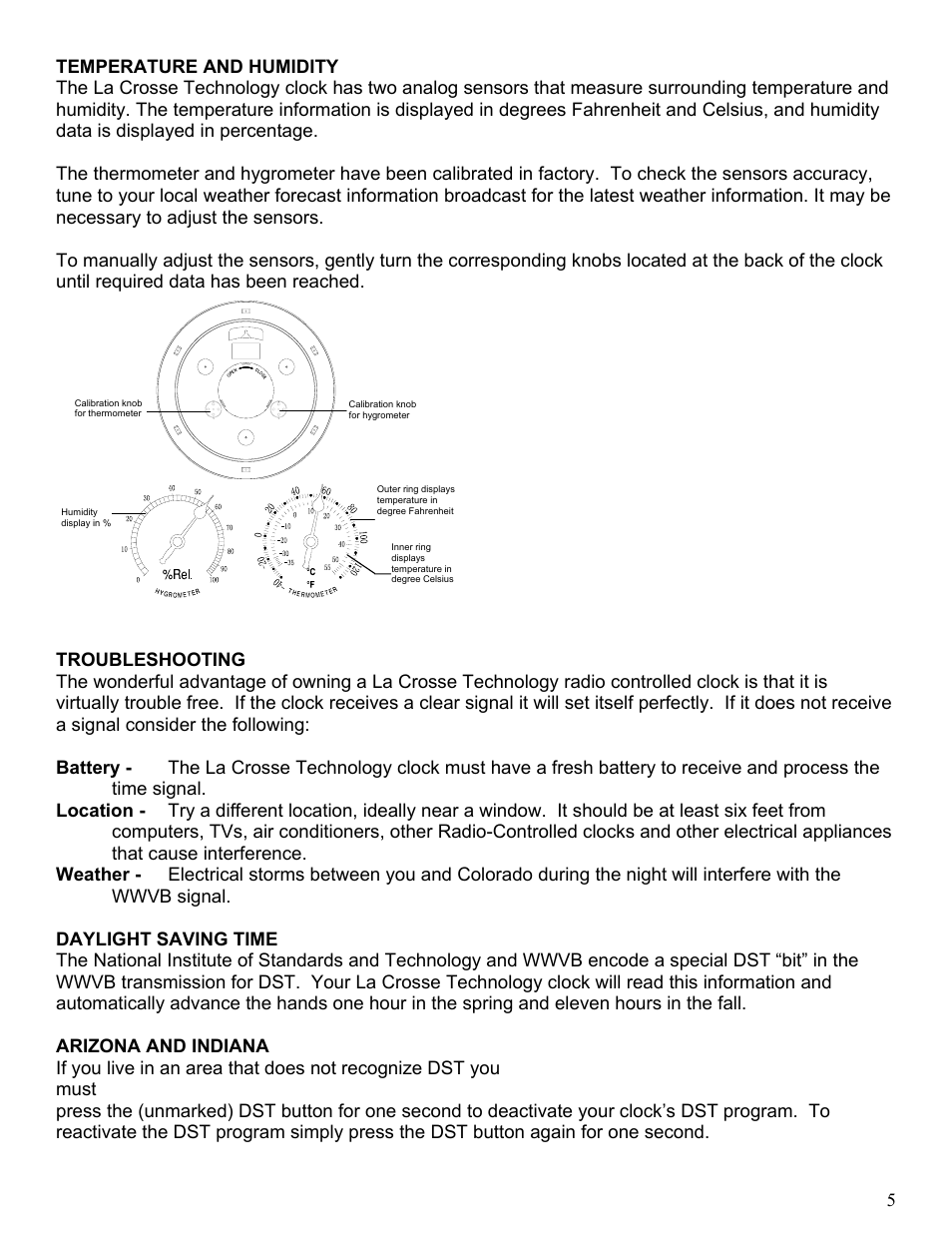 Troubleshooting, Arizona and indiana | La Crosse Technology WT-3181 User Manual | Page 5 / 7