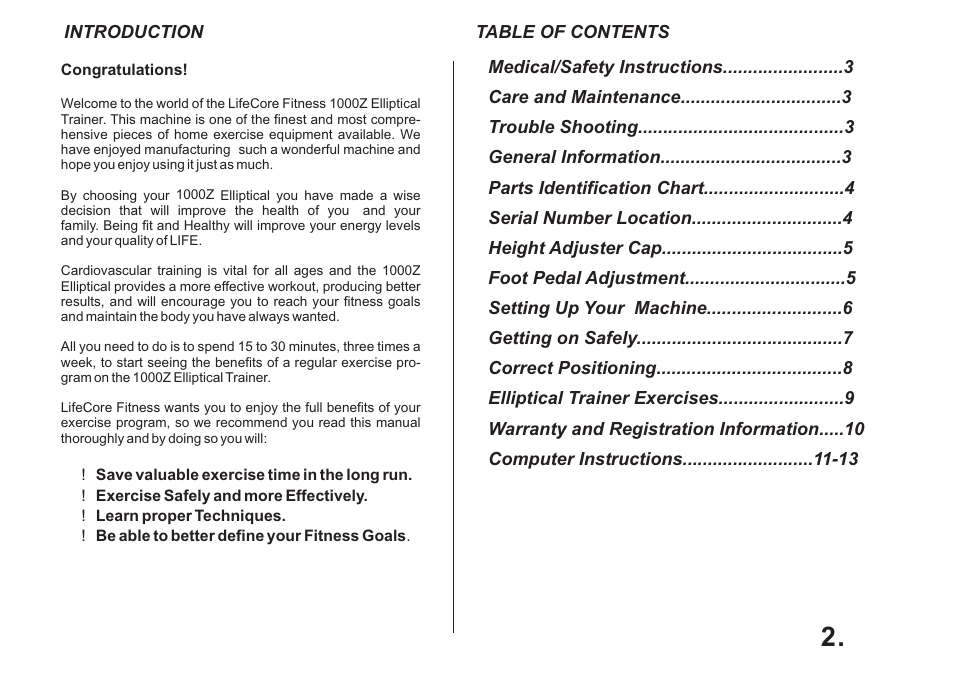 LifeCore Fitness LC 1000Z User Manual | Page 2 / 13