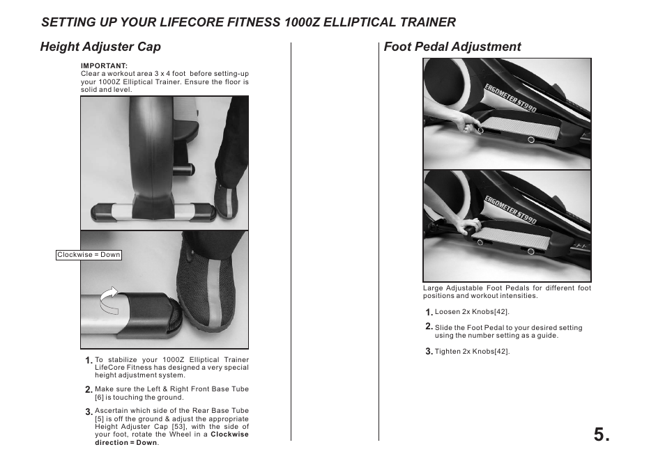 Foot pedal adjustment | LifeCore Fitness LC 1000Z User Manual | Page 5 / 13