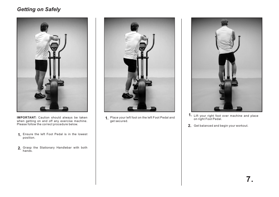 Getting on safely | LifeCore Fitness LC 1000Z User Manual | Page 7 / 13