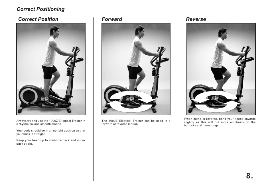 Correct positioning, Correct position forward reverse | LifeCore Fitness LC 1000Z User Manual | Page 8 / 13