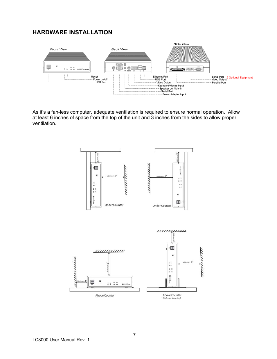 Hardware installation | Logic Controls LC8000 User Manual | Page 7 / 11